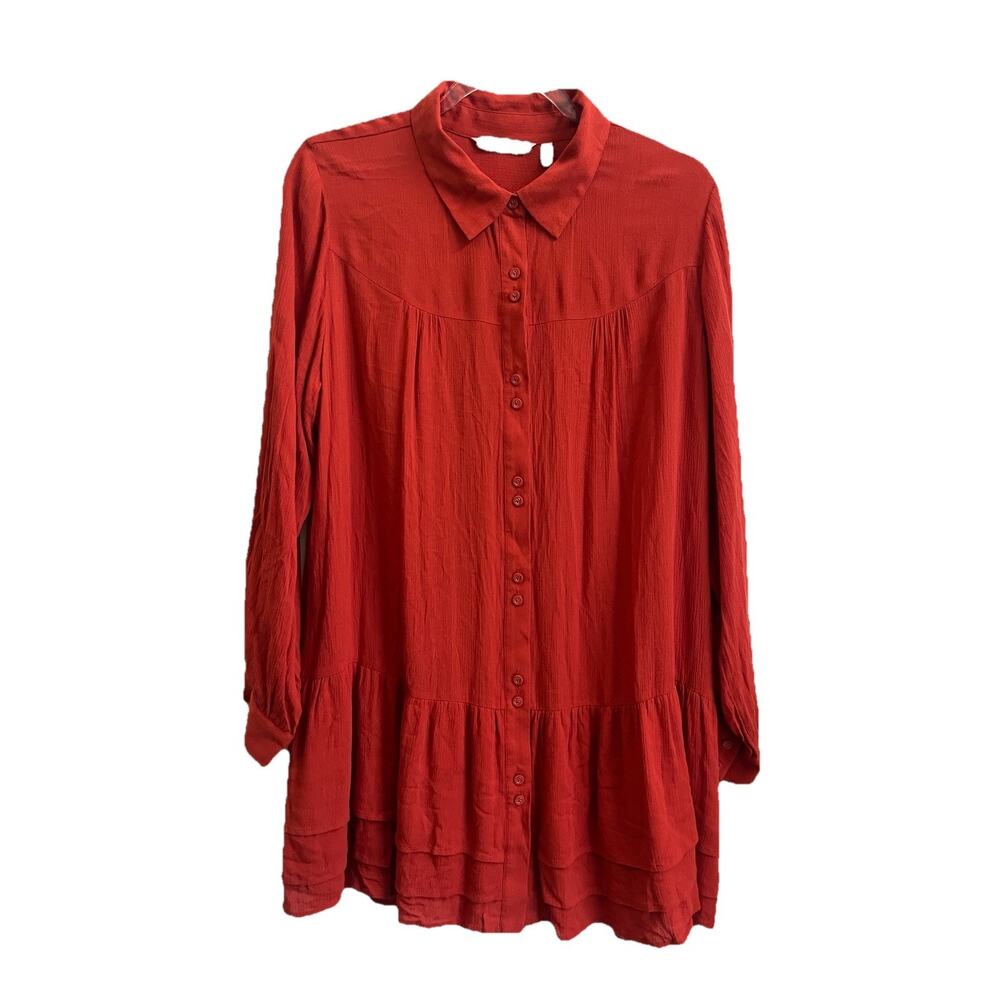 SOFT SURROUNDINGS Button Up Tiered Ruffle Tunic Shirt Autumn Rust Women’s Large